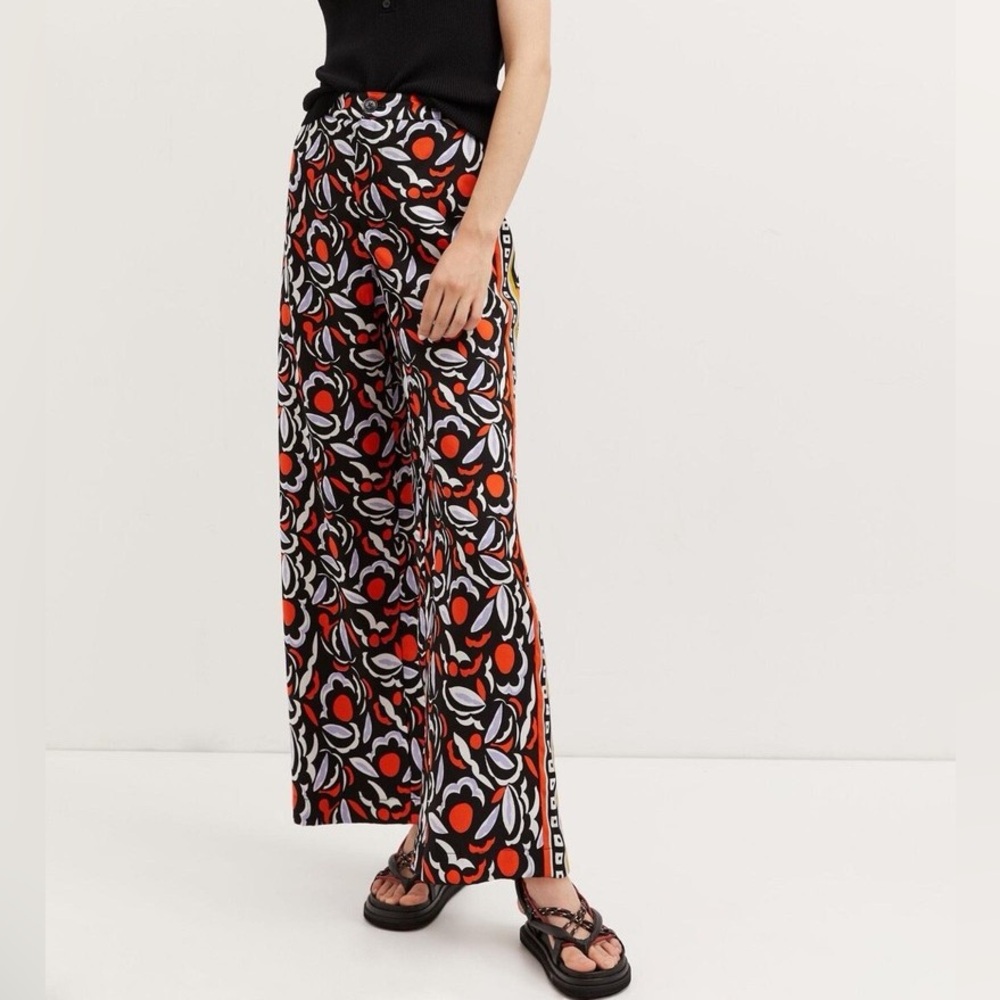 Anthropologie Black and Red Patterned Wide Leg Pants